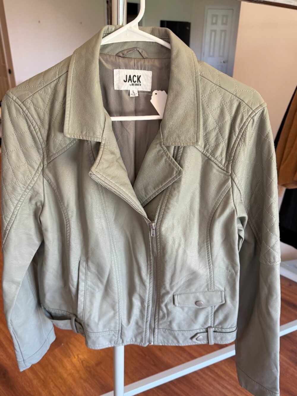 Light grey faux leather bomber jacket - size Large